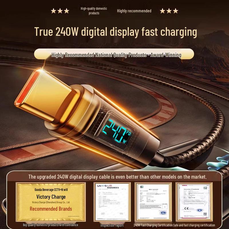 6A Transparent Type-C Data Cable, 100W Super Fast Charging, Compatible with Huawei, Xiaomi, and Apple Devices.