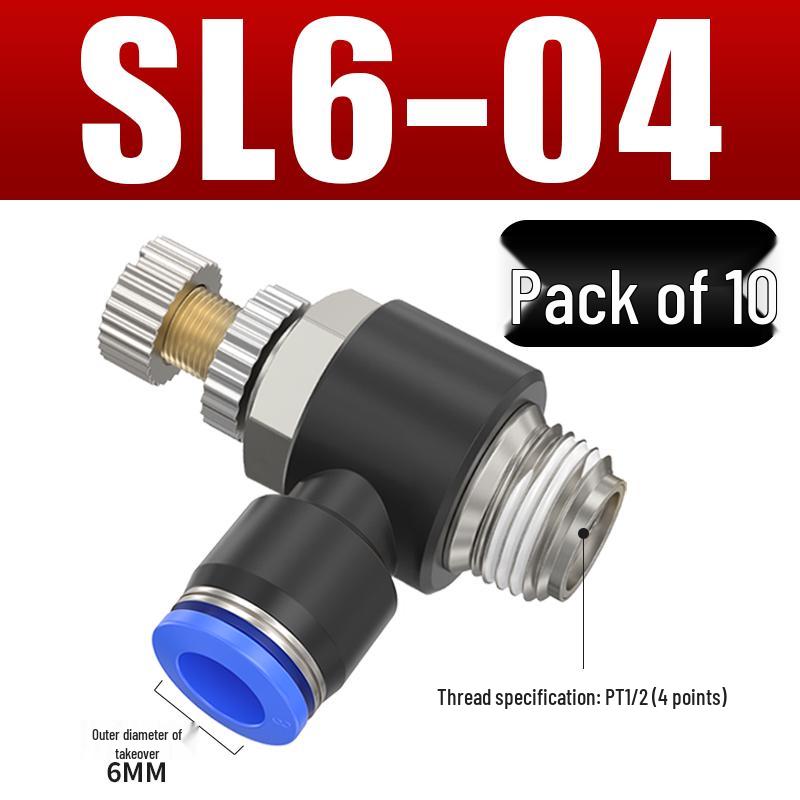 Adjustable Pneumatic Throttle and Speed Control Valve with Quick Connector for Air Tubes SL4 6 8-M5-01-02