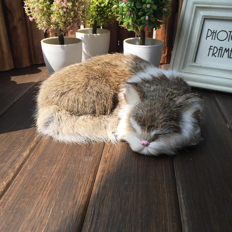Sleeping Realistic Cat Plush Fake Fur Animal Toy Home Decor Photography Props