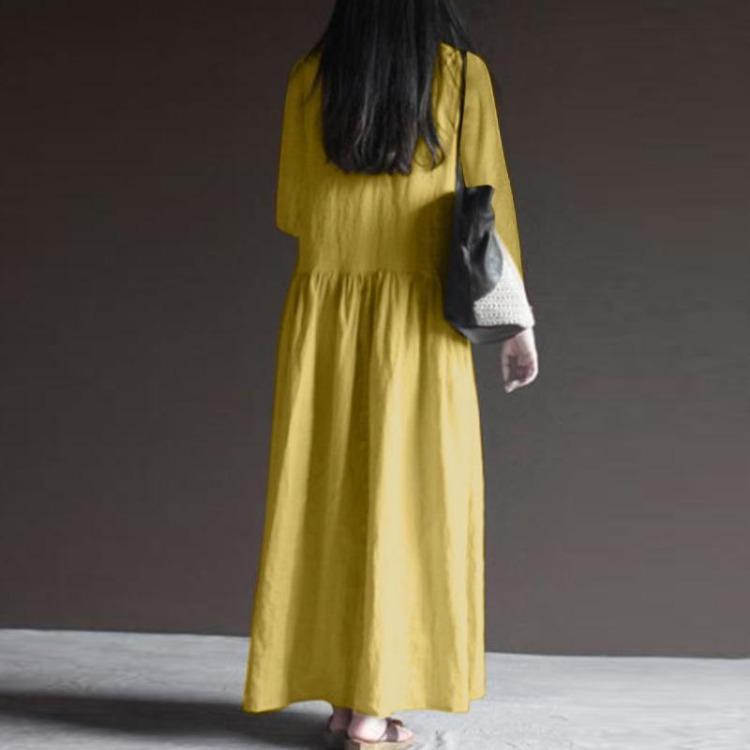 Elegant Long Sleeve V Neck Sundress Women Casual Loose Long Dress Solid Color Fashion