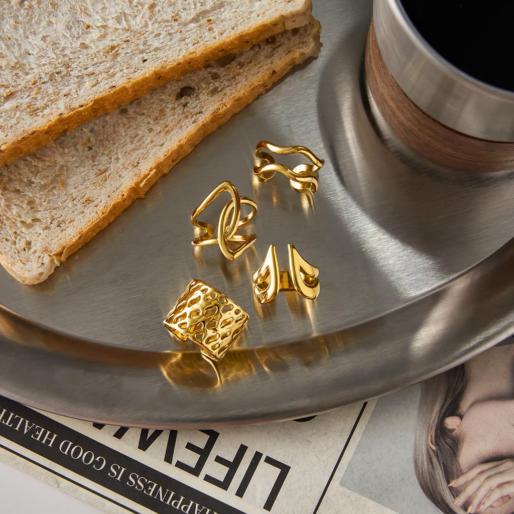 Yori Hot Style Stainless Steel Open Adjustable Ring 18K PVD Plated High Quality Charm Stylish Golden Jewelry New