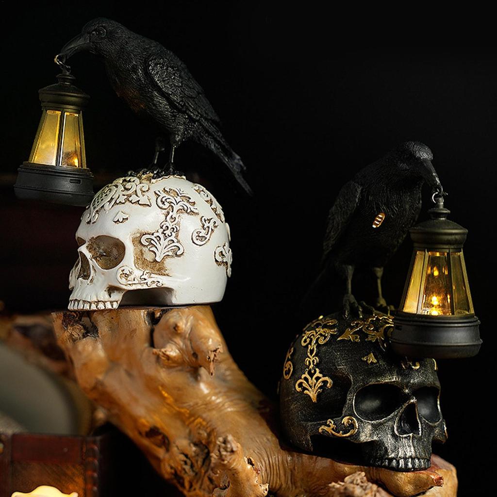 Halloween Crow Skulls Desktop Decor Resin Sculpture Gothic Decor Personalizeds Home Decorative Statue Party Car Accessories