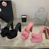 Streetstyle Sommer Zehenfrei Schleife Damen Hausschuhe Mode Plateau Quadratische Absätze Pantoletten Damenschuhe