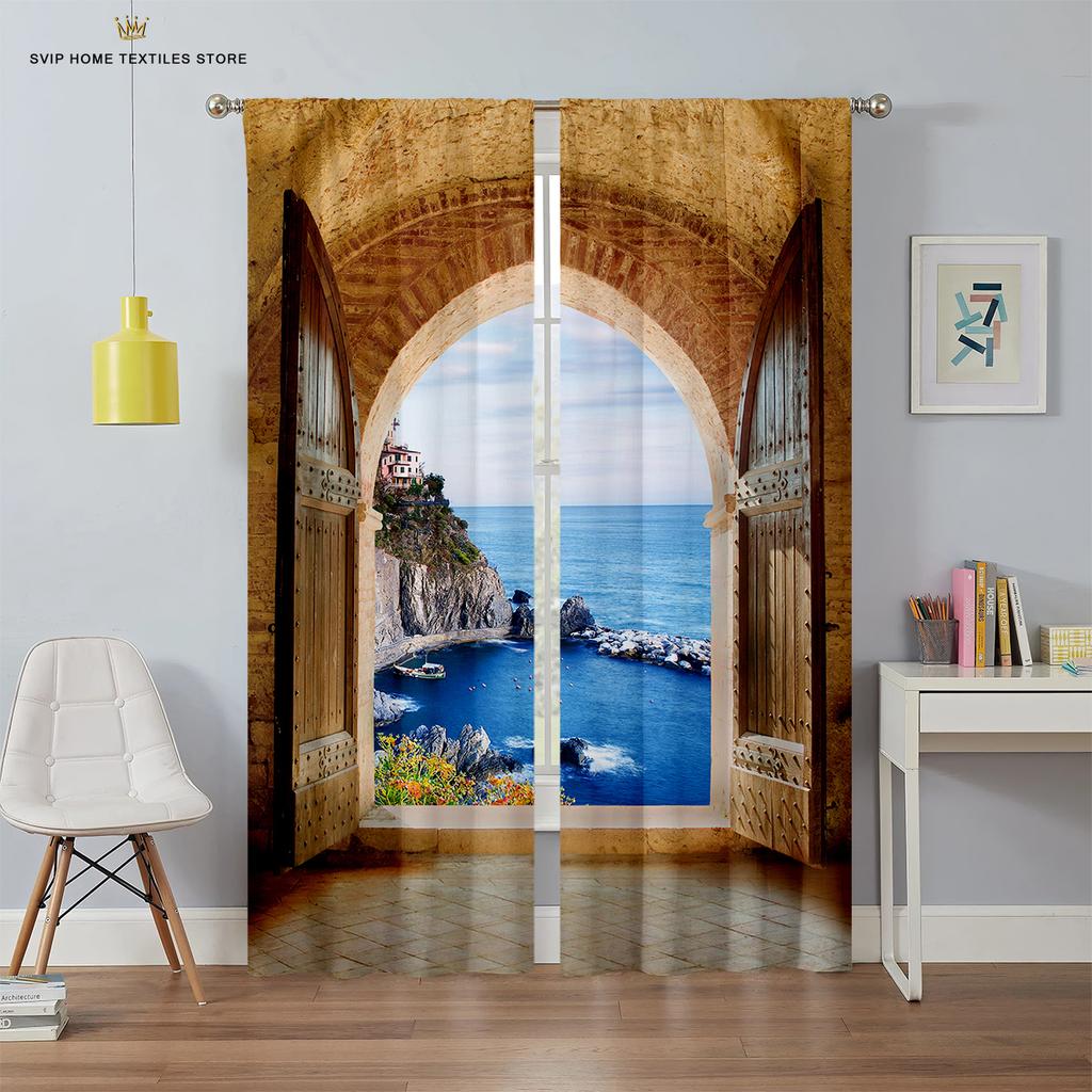 3D Printed Curtains With Sky Pattern Prints For Bedroom, Living Room, Balcony And Kitchen Decorations Can Be Customized 2PCS