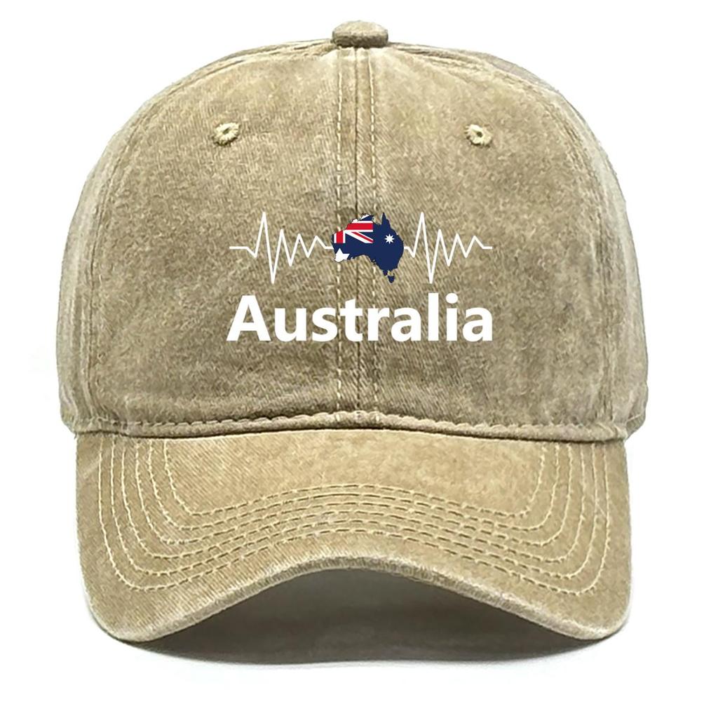 Heart Wave Australian Flag Map Print Adjustable Baseball Hat, Patriotic Mesh Hat Leisure All-season Non-Stretch Fabric Sun Protective Snapback Sun Hat