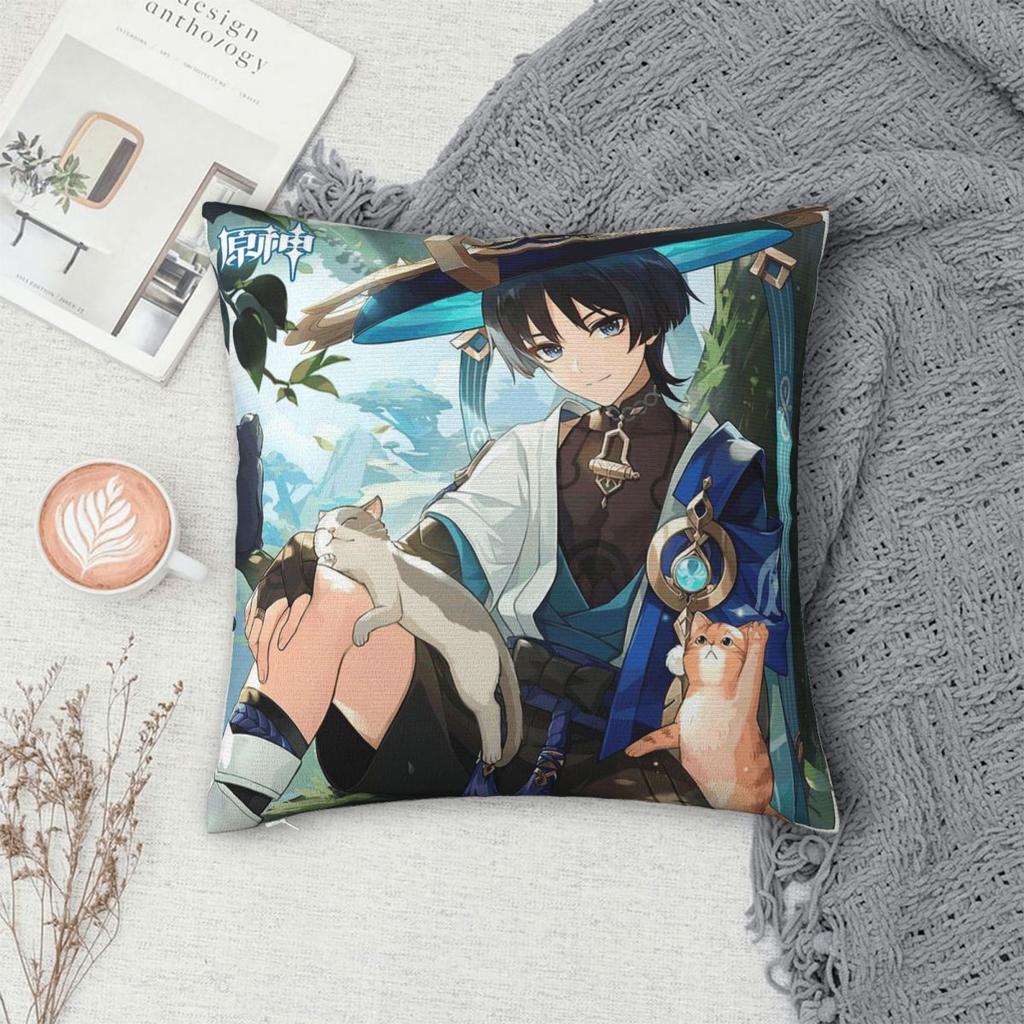 Genshin Impact Scaramouche And Wanderer Game Square Pillowcase Pillow Cover Cushion Zip Decorative Comfort Throw Pillow for Home