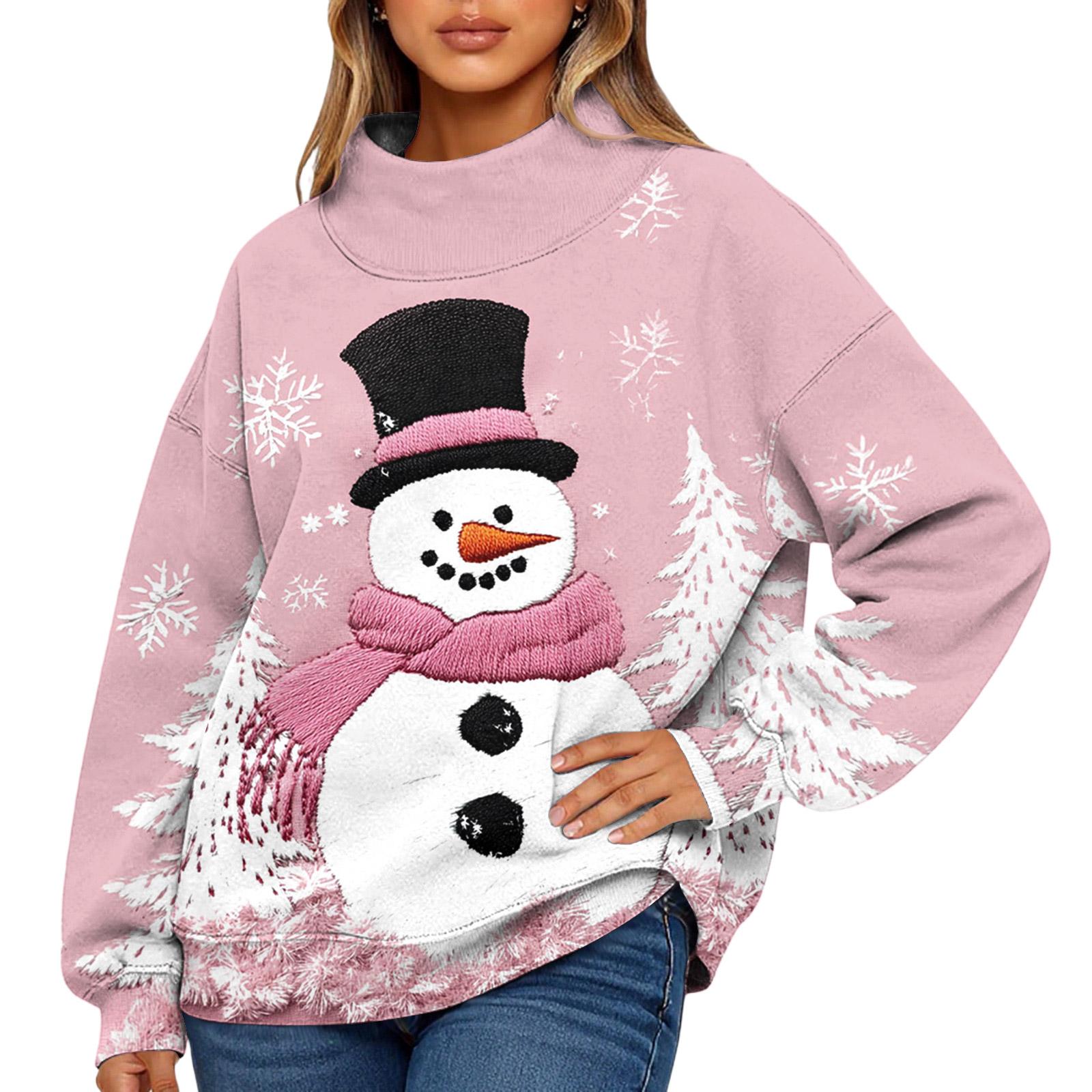 

Женский модный рождественский свитшот с длинными рукавами и высоким воротом XL