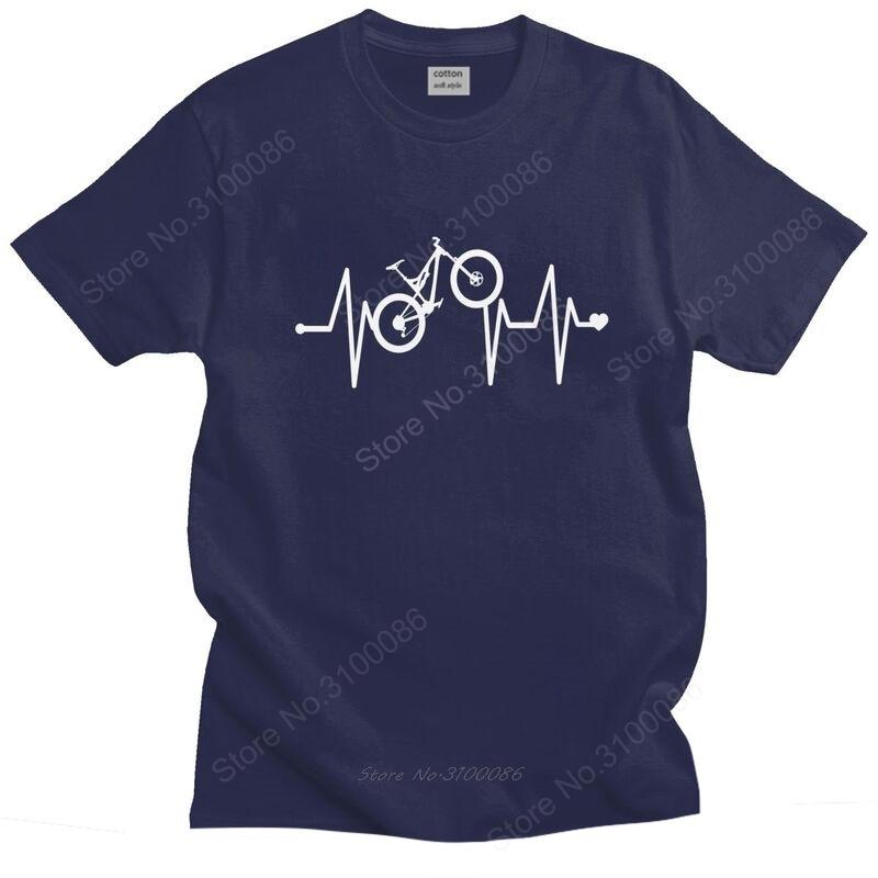 Classic Mountain Bike Heartbeat T Shirt Men Short Sleeve MTB Bicycle Tshirts Printed Tee Pure Cotton Oversized Tshirts Merch