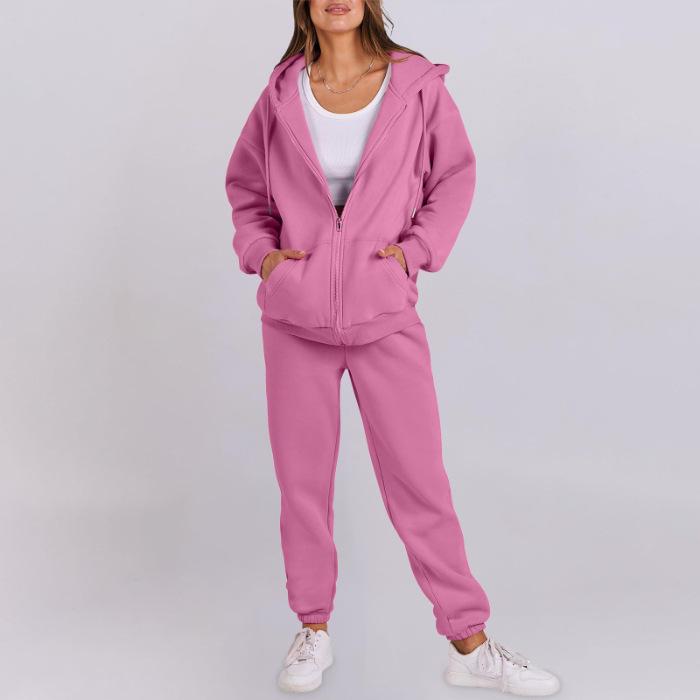 Korean Style Women's Hooded Fleece Sweatshirt - Autumn/Winter Casual Loose Top Coat Hoodie Set