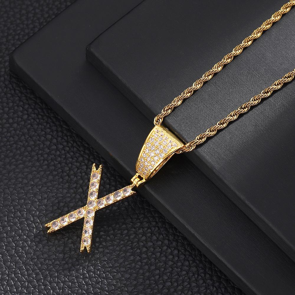 26 English Women'S Letter Pendants Necklace Twist Chain Zircon Letter Pendants Jewelry