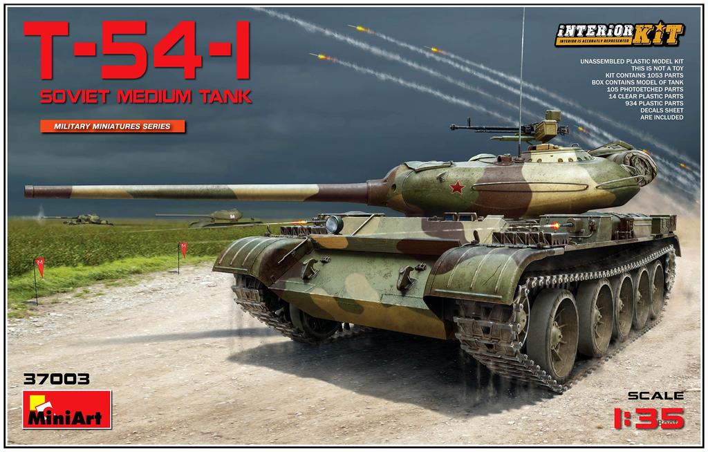 MiniArt 1/35 Scale T-54-1 Soviet Medium Tank with Full Interior Plastic Model Kit MA37003