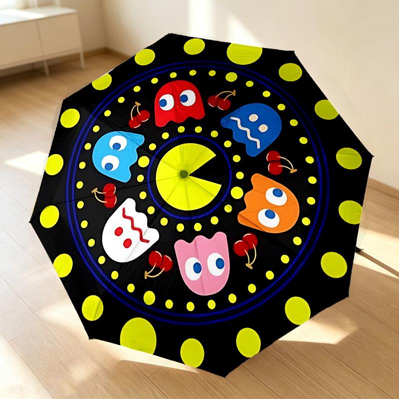 Pacman Party 8 Ribs 3Fold Black Glue Uv Protection Umbrella Sun Protection Rainproof Compact Folding Umbrella For Travel Daily Use C923766