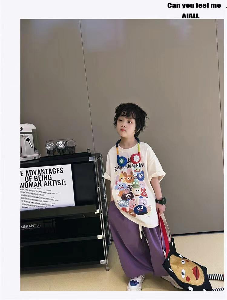 Boys' Cartoon Short-Sleeve Cotton T-Shirt – Korean Style, Loose and Trendy for Kids