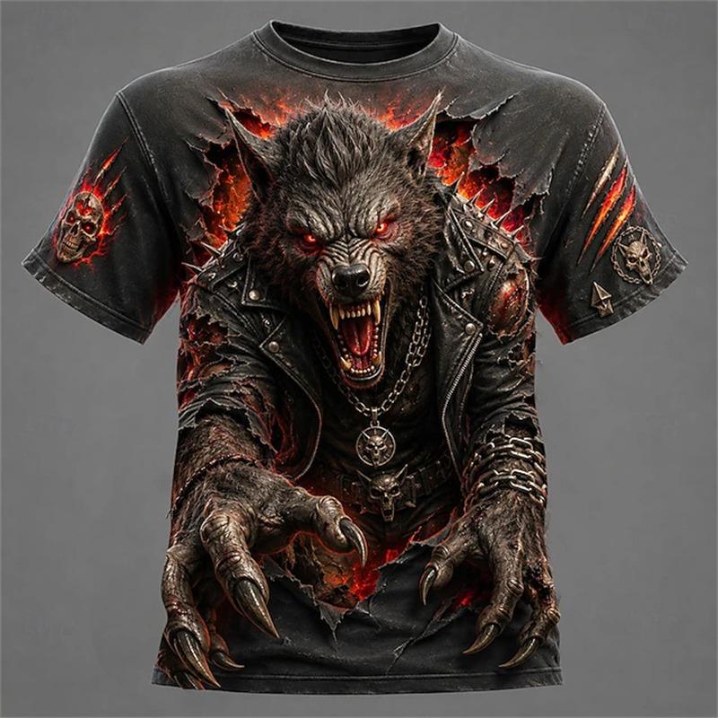Men's Summer Halloween Cool and Spooky Werewolf Print Short-Sleeve T-Shirt Fashionable Trendy Streetwear Short-Sleeve T-Shirt