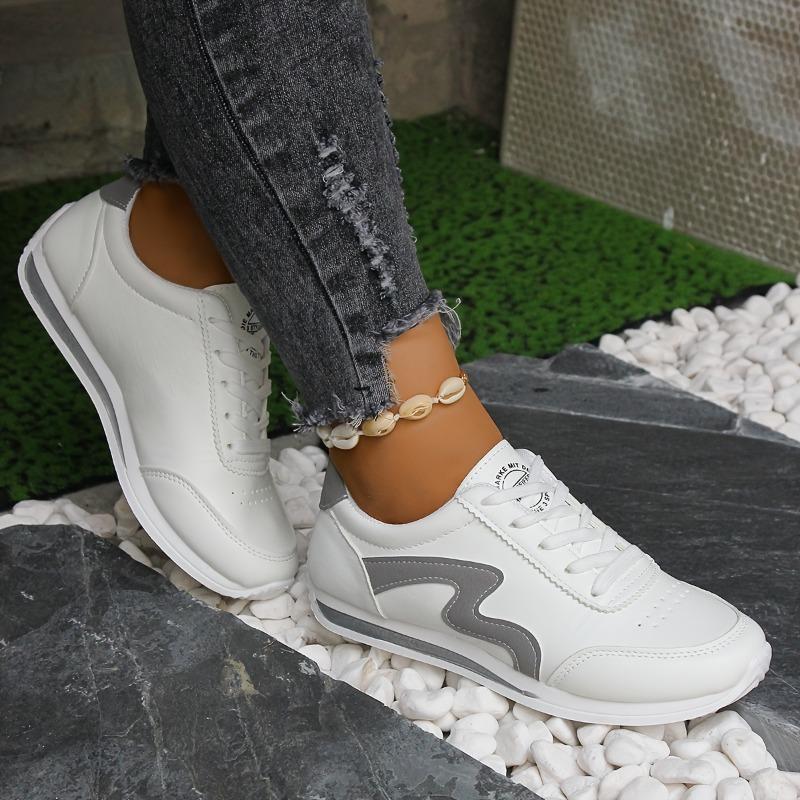 2025 New Spring and Autumn Breathable Color Blocking Fashion White Student Sports Casual Flat Single Shoes