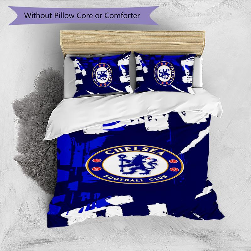 3pcs Chelsea FC Logo Pattern Bedding Set Duvet Cover Set Includes Duvet Cover &pillowcases,perfect All Season Bedroom Decoration&gift