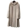 European and American new imitation mink coat women's medium and long imitation fur coat winter belt hooded imitation mink hooded