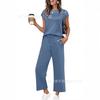 European and American women's clothing is popular, spring and summer knitted short-sleeved wide-leg pants casual two-piece set