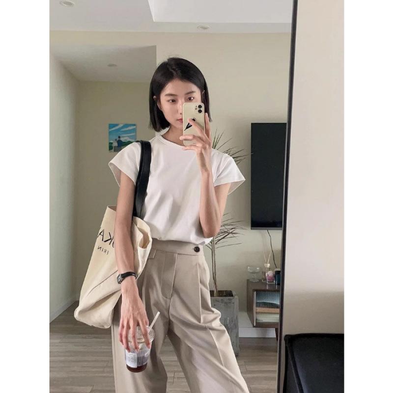 Quality summer t-shirt women s American short-sleeved fashion casual chic retro top S