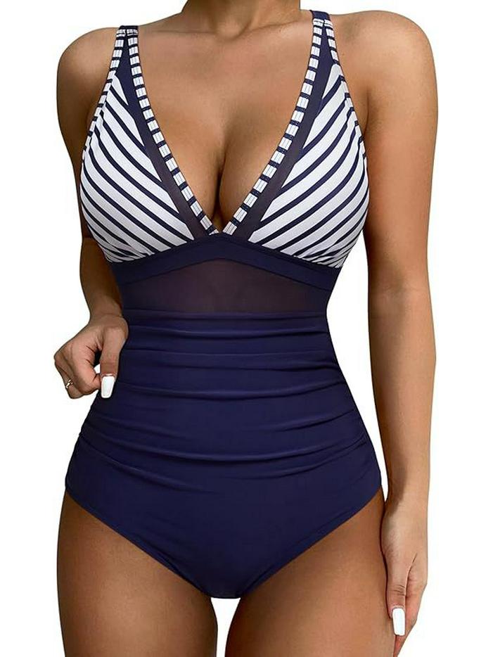 European & American High-Waist One-Piece Swimsuit - Sexy, Hollow Design