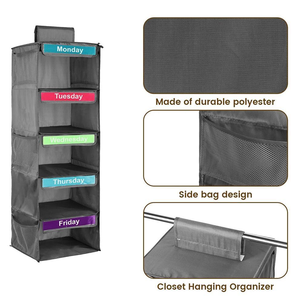Foldable Kids Daily Clothes Organizer Side Pockets Closet Hanging Storage Bag  Socks