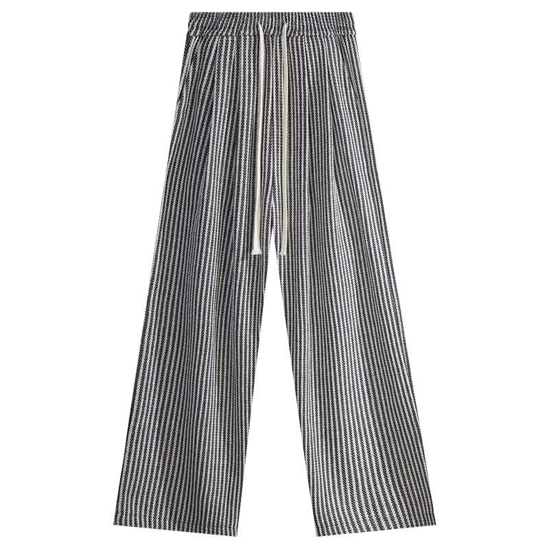 American Retro Pinstripe Woolen Petite Wide-Leg Pants - Casual Straight-Leg Streetwear 145cm