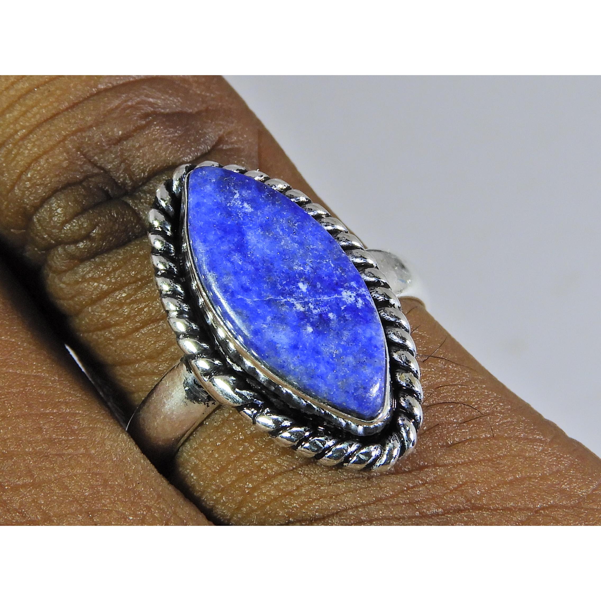 

Natural Lapis Lazuli 925 Solid Sterling Silver Ring Size US-7 PG-09
