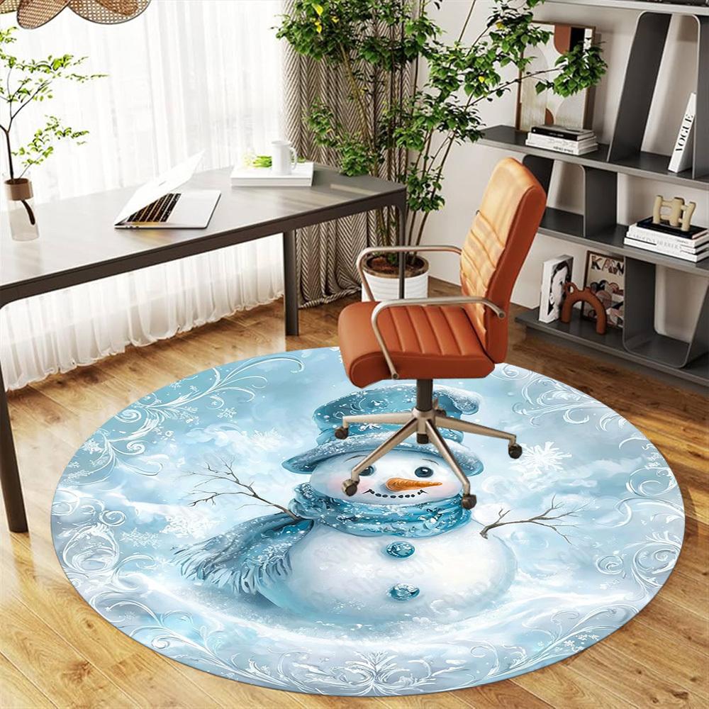 1PC snowman winter Office Round Area Rug, Under Office Chairs Bedroom Living Room Home Decor,Carpet for Office, -1110223