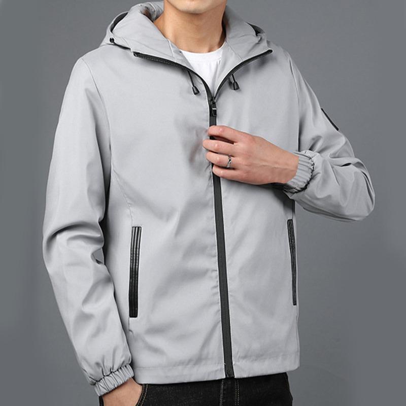 Men S Casual Hooded Jacket Long Sleeve Solid Color Multi Pocket