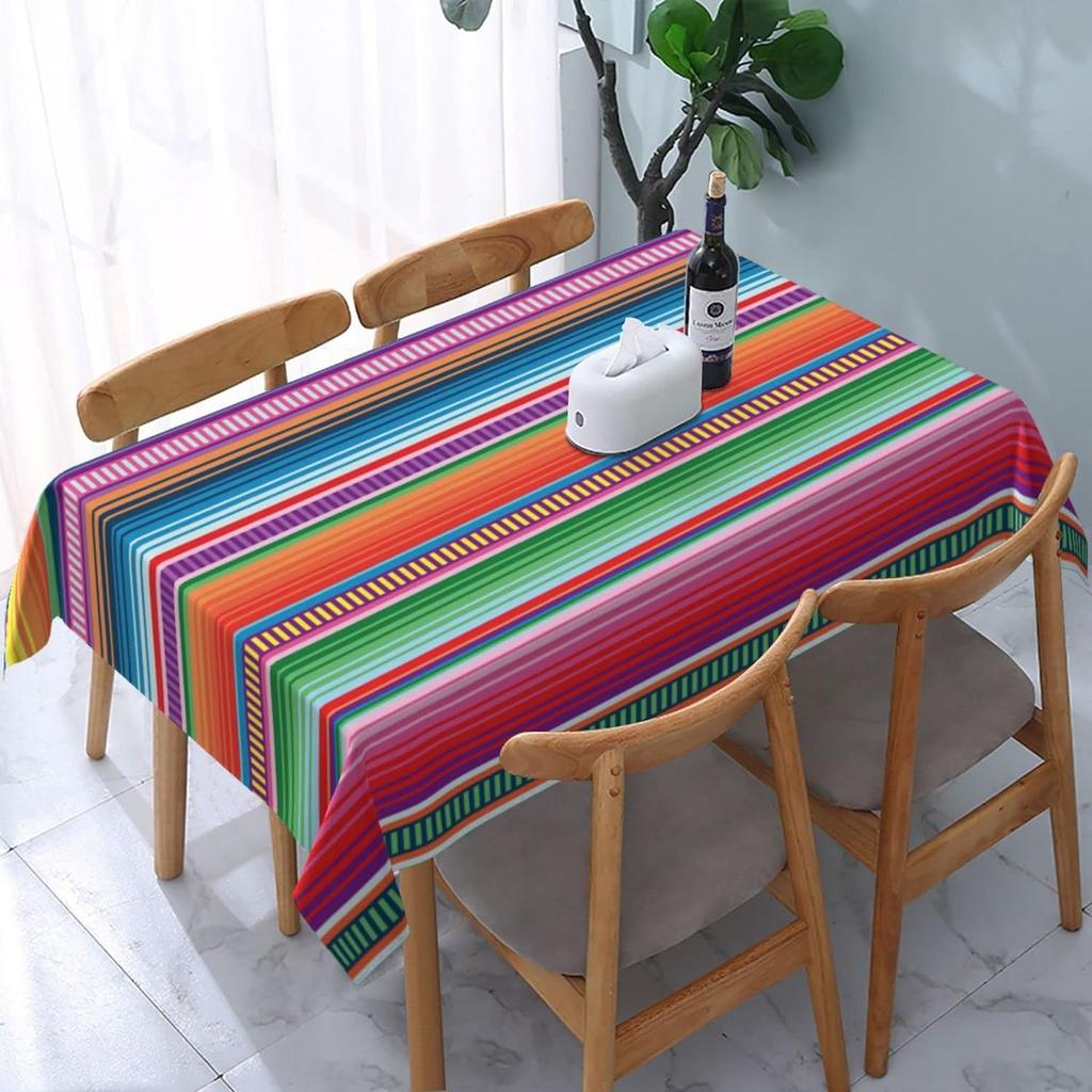 Mexican Colorful Stripe Pattern Rectangle Tablecloth Party Decor Reusable Waterproof Tablecloth Kitchen Dining Table Decorations