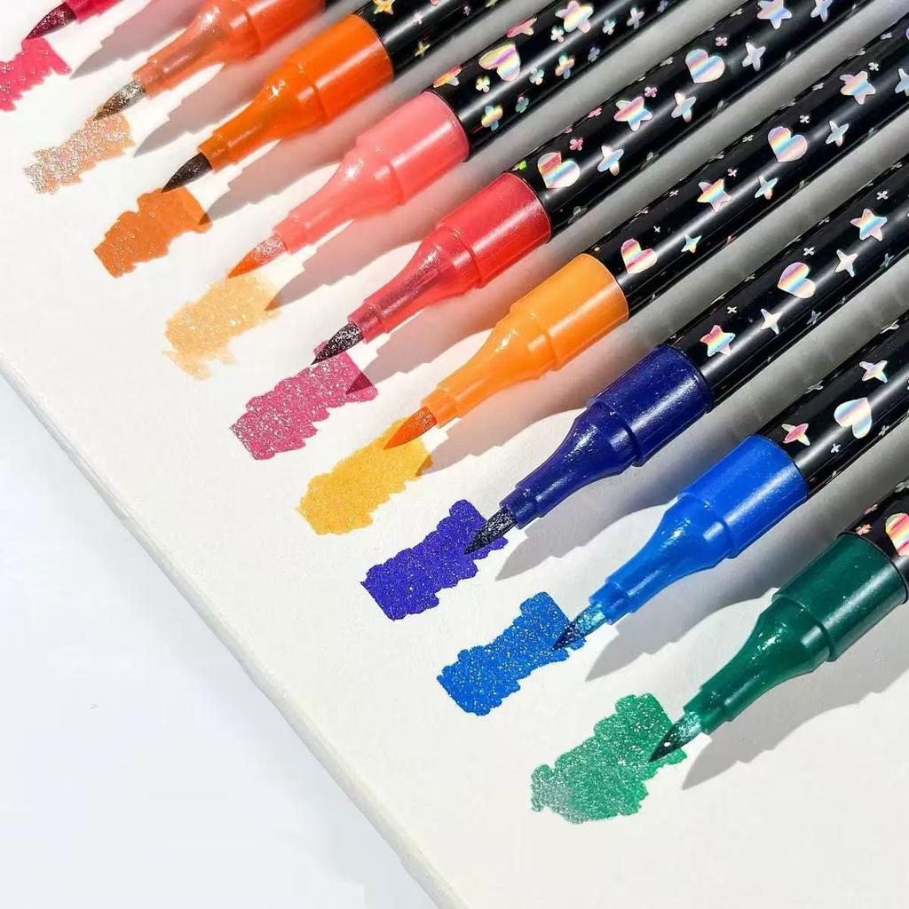 Dual-Tip Dual-Color Glitter Flash Marker Pens with Flash Powder Effect, Quick-Dry for Crafts, Scrapbooking, Presentation, Office