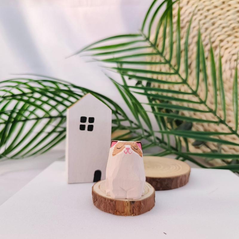 Desktop Accessories Mini Wooden Animal Figurine Painted Cute Kitten Sculpture Creative Cat Dog Statues Birthday Holiday Gift