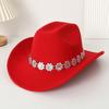 Three-dimensional flower rhinestone hat chain decoration western cowboy hat fashion autumn and winter hat women's woolen felt hat British style
