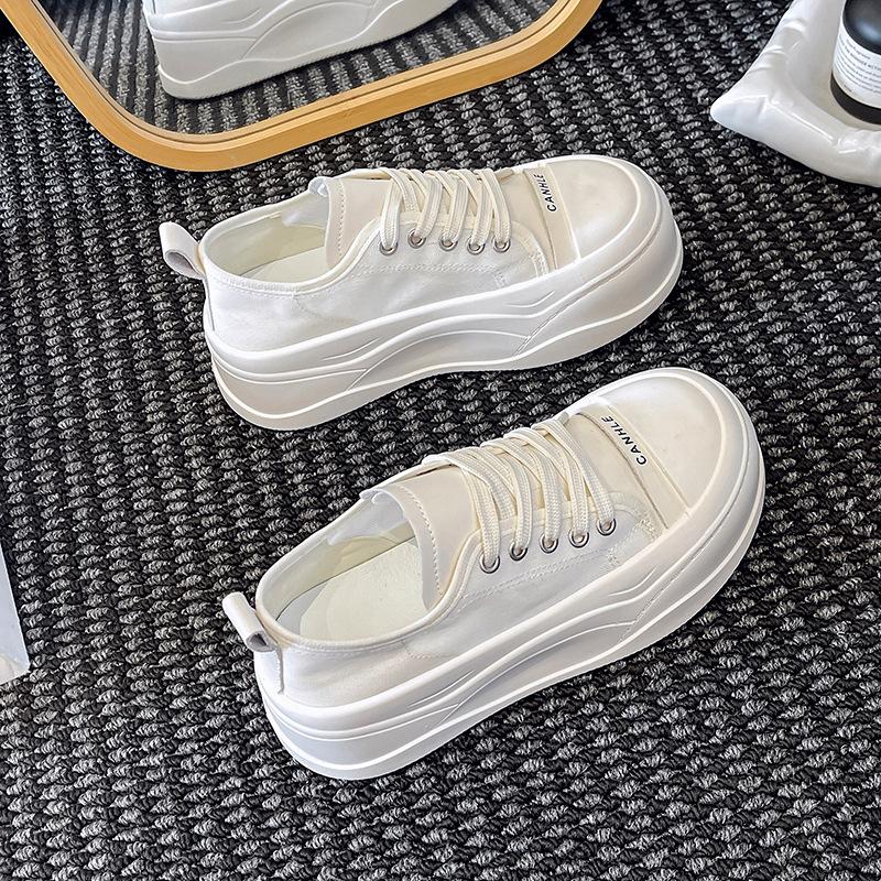 2025 Spring and Autumn New Retro High-end Soft Leather Thick Baseplate Shoes Heightening Versatile White Shoes Fashion Casual Shoes