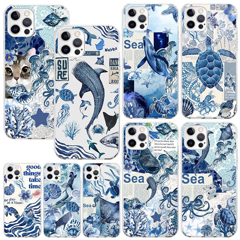 Ocean Starfish Sea Turtle Shark Phone Case For Iphone 17 Air 16 15 Plus 16E 14 Pro Max 13 Mini 12 11 7 8 SE Fundas Soft Back Cov