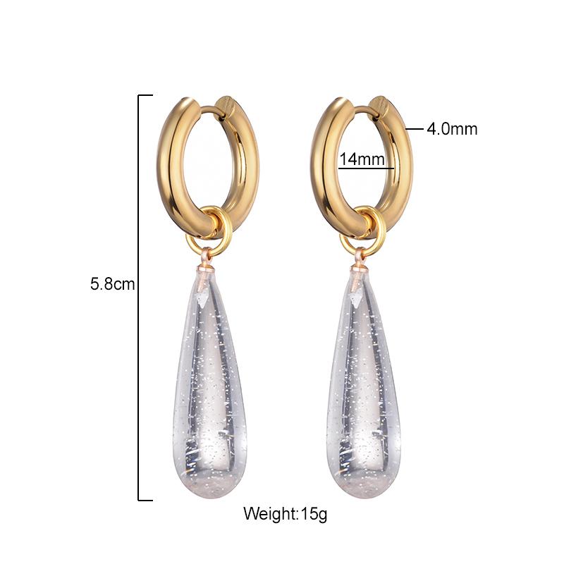 New Fashion Long Waterdrop Pendant Hoop Earrings For Women Round Stainless Steel Gold Color Ear Buckel Dangle Female Jewelry