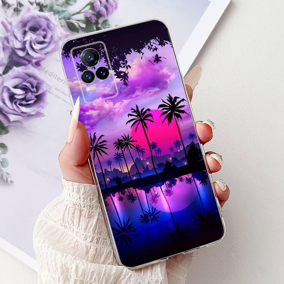 For Vivo V21e V2061 / V21 4G 5G V2050 V2066 Phone Case VivoV21e V 21 4G Elegant Floral Cat Printing Soft Silicone TPU Cases