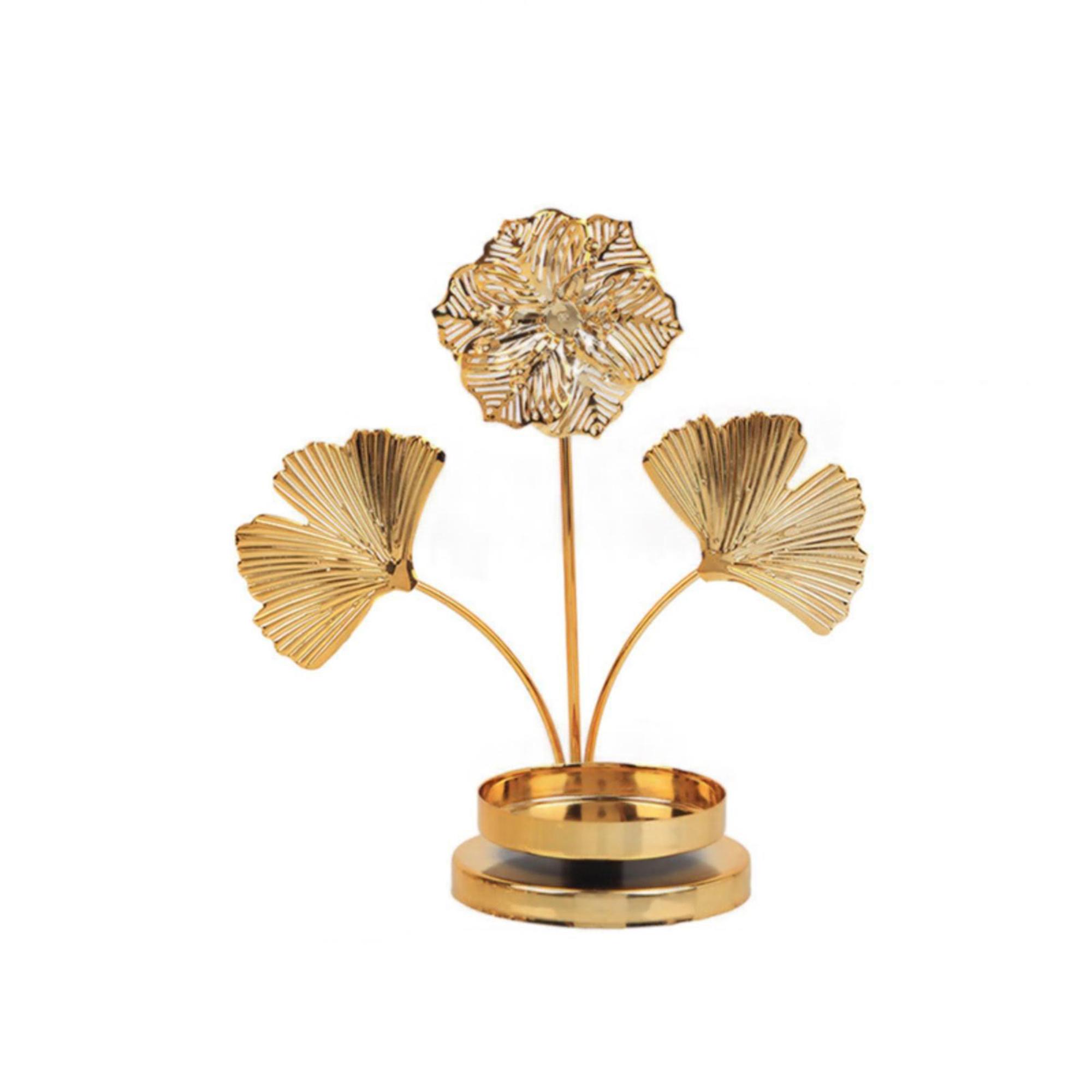 Elegant Lotus Flower Candle Holder Stand Metal Iron Golden Ornaments for Home Table Centerpiece Decoration (Golden,14cmx6.3cm)