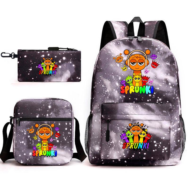 Rhythm box peripheral schoolbag sprunki cartoon starry sky backpack 3-piece set