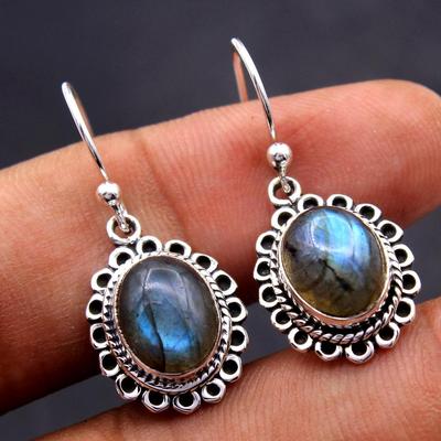 Handmade 925 Sterling Silver Charm Jewelry Labradorite Gemstone Women Dangle Earring