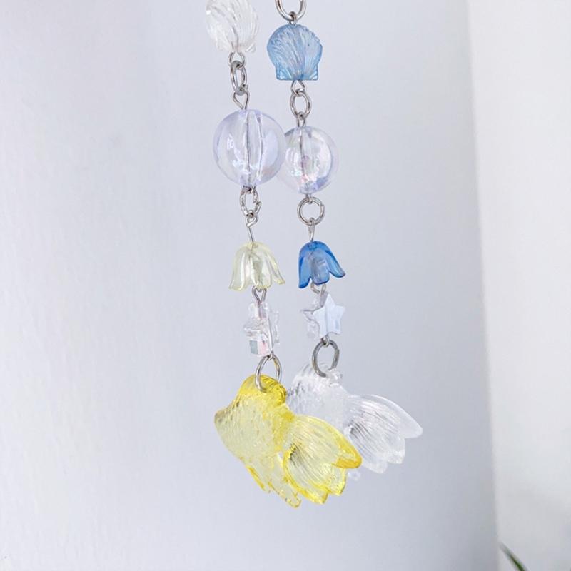 Cute Fish Phone Charm Fashion Bubble Beaded Keychain for Girls Women Phone Strap Backpack Decor Keyring Jewelry Gift