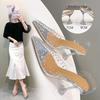 2023 summer new women's Korean version pointed rhinestone wine glass and high-heeled sandals women's fashion transparent crystal shoes