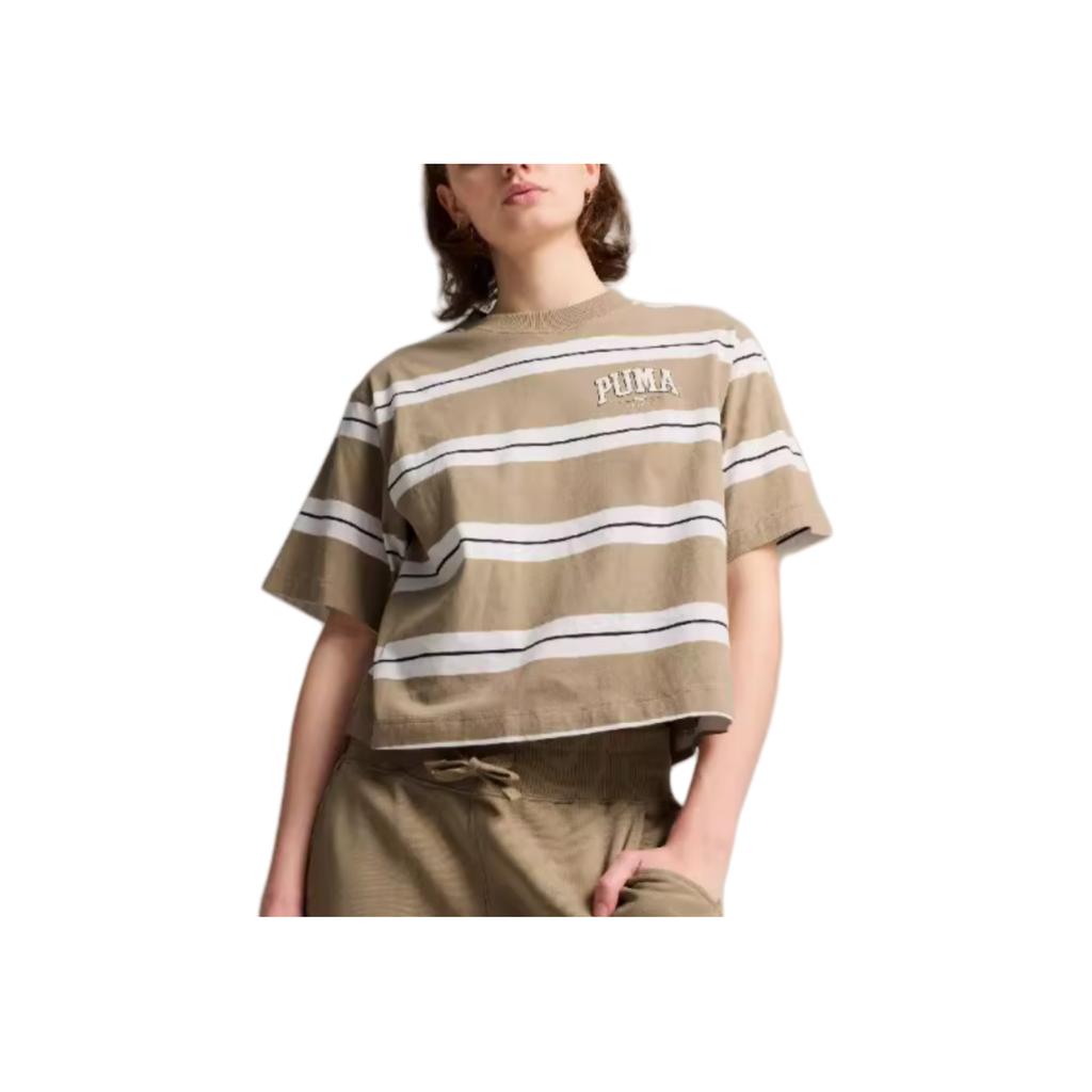 Puma Squad Shorts Sports Casual Striped Round Neck Regular T-Shirt Women Tops 692983-67