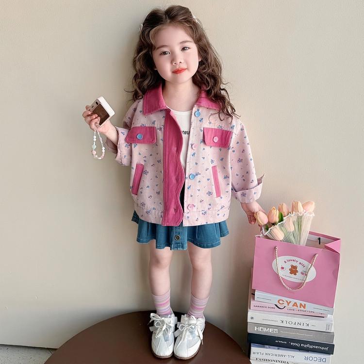 

2026 Girls Color Block Jacket: Stylish Korean Spring Coat 120 cm розовый