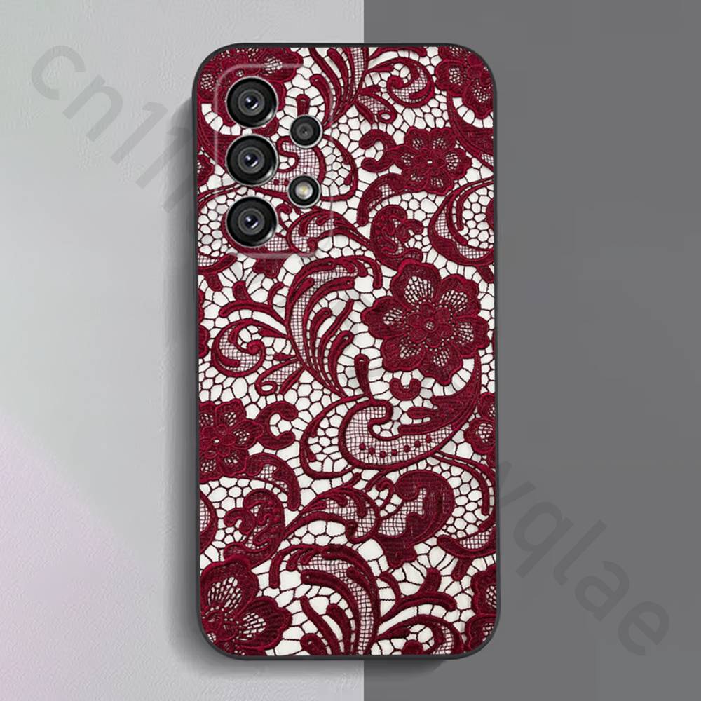 Vintage Lace Phone Case For Samsung S9,S10,S20,S10,S21,S25,S24,S23,Ultra,FE,Plus,Lite,Soft Silicone Black Cover