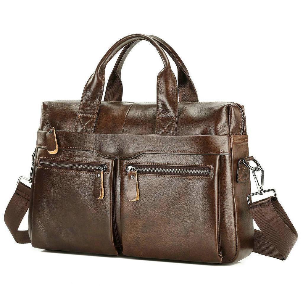 2026 Men Top Grain Leather Handbag, Business Laptop Briefcase, Genuine Leather Men Business Hand Carry Bag