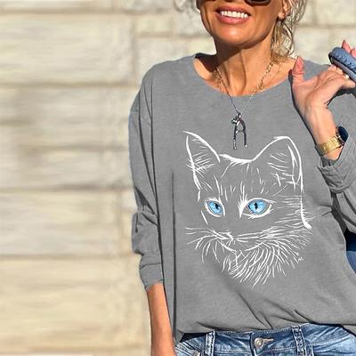 Frauen Herbst Tops Lose Katze Porträt eines Kätzchen Drucken Kausalen Langarm T-shirt Top Bluse