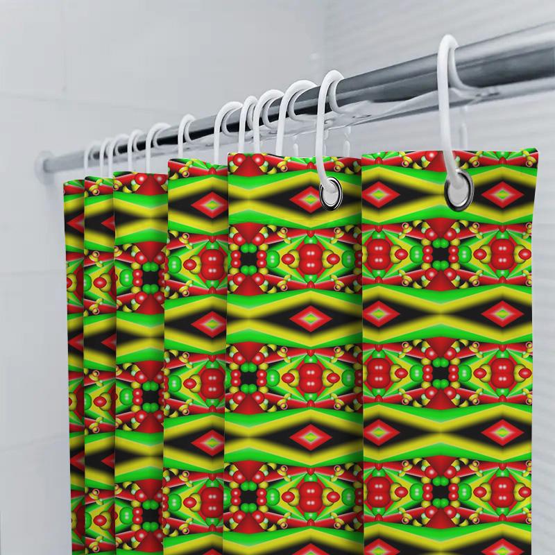 Kaleidoscope Shower Curtain Decorative Bath Mat Green Red Yellow Pattern Wall Hangings For Home Decoration Size 180X245Cm