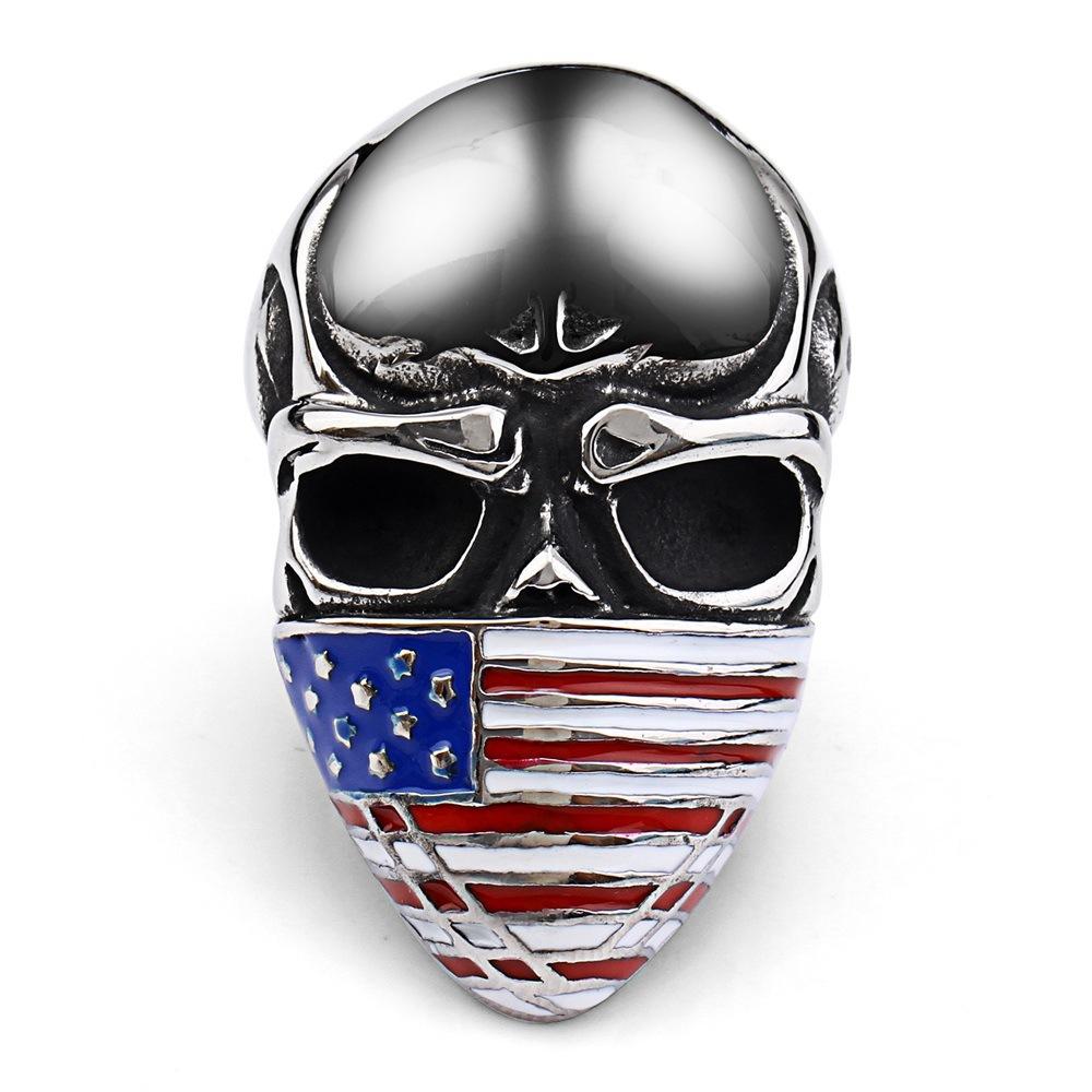 Herren Totenkopfring Übertriebener Totenkopfring Amerikanische Flagge Sterne und Streifen