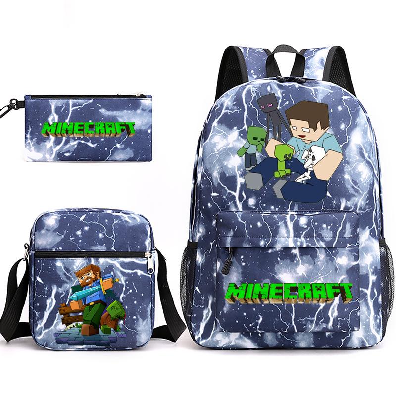 2022 Cross-border Starry Sky School Bag Three-piece Casual Fashion My World Game School Travel Bag